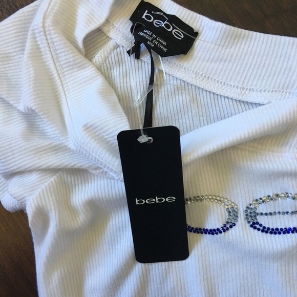 Bebe Rhinestone Crystal Logo Ribbed Shirt - Picture 4 of 6